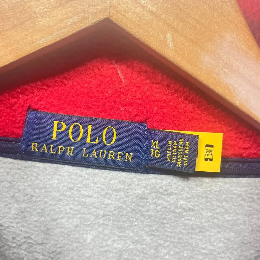 Polo Ralph Lauren 1/4 Zip Fleece USA Flag Gray Navy Pullover Preppy Spellout XL